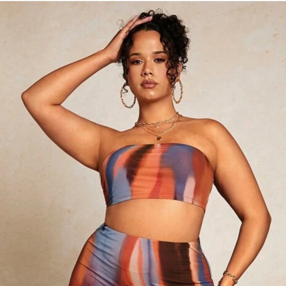 Multicolor Strapless Top and Skirt Set